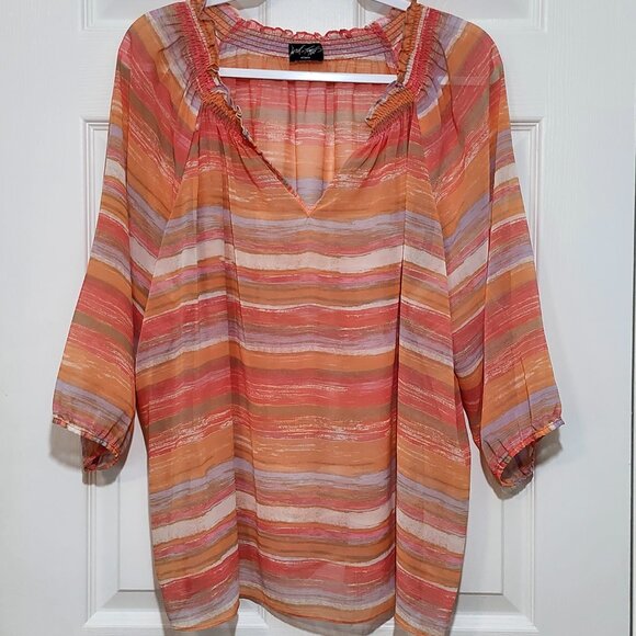 Lord & Taylor Women's Short Sleeve Light Sheer Flowy Top ~ Tangerine ~ Size XL ~ - Picture 2 of 4